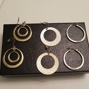 3 sets gold tone hoop earrings